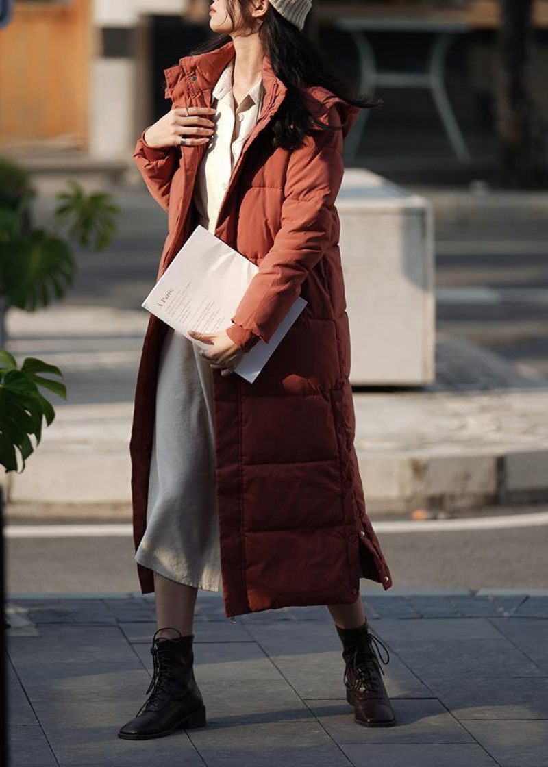 Elegant Oversized Varm Vinterfrakke Outwear Bordeaux Hætte Med Lynlås Vinter - Dame dunjakker