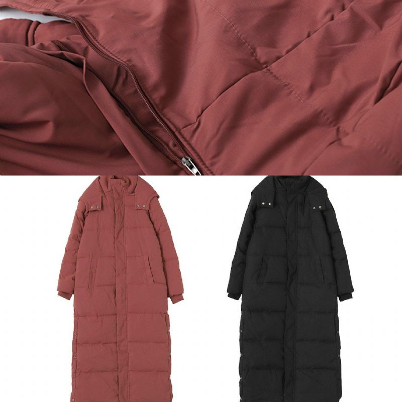 Elegant Oversized Varm Vinterfrakke Outwear Bordeaux Hætte Med Lynlås Vinter - Dame dunjakker