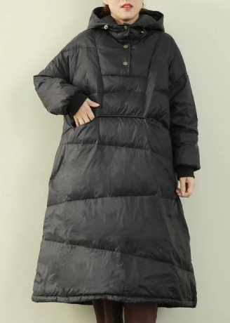 Elegant Plus Size Tøj Dun Puffer Jakker Vinter Sort Hætte Varm Casual Kvinder