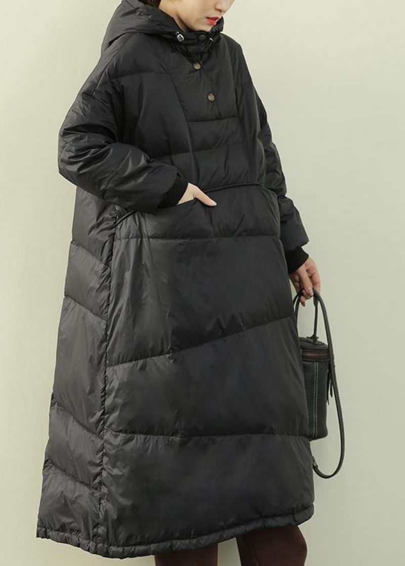 Elegant Plus Size Tøj Dun Puffer Jakker Vinter Sort Hætte Varm Casual Kvinder - Grøn