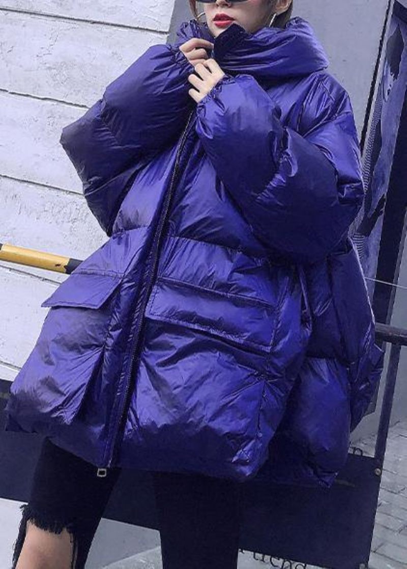 Elegant Trendy Plus Size Jakker Frakker Blå Hætte Lommer Dame Parka