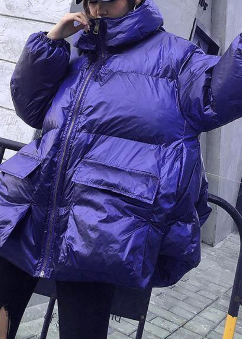 Elegant Trendy Plus Size Jakker Frakker Blå Hætte Lommer Dame Parka - Lilla