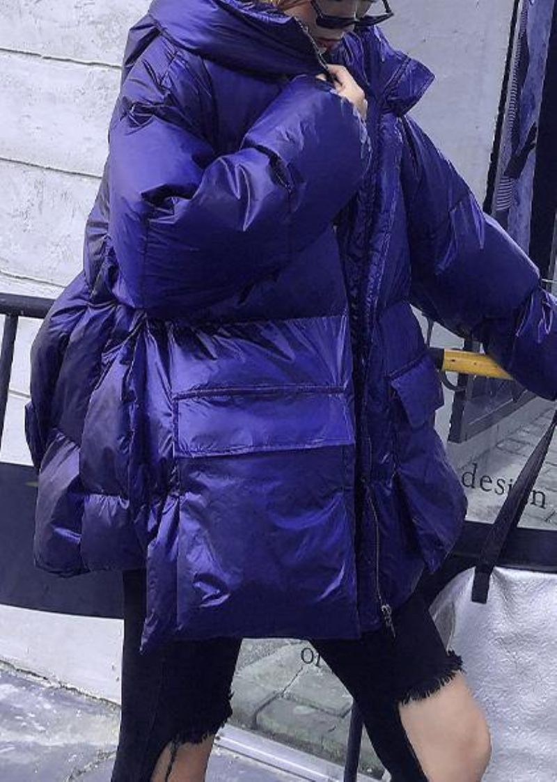 Elegant Trendy Plus Size Jakker Frakker Blå Hætte Lommer Dame Parka - Lilla