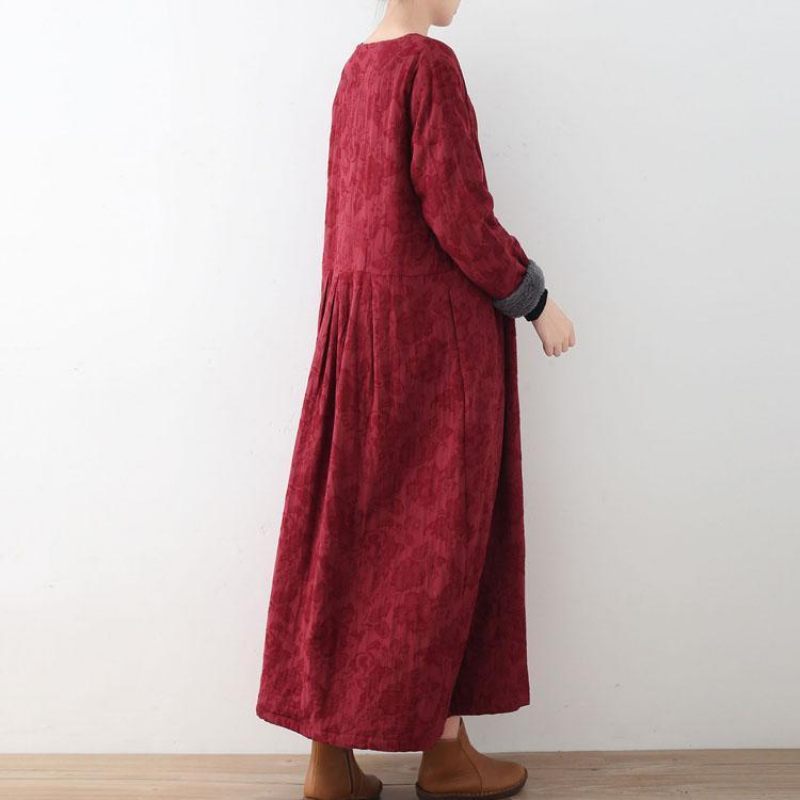 Elegante Bordeaux Bomuldsjakker Casual Maxi Frakke Vintage Trenchcoat Tyk - Bordeaux