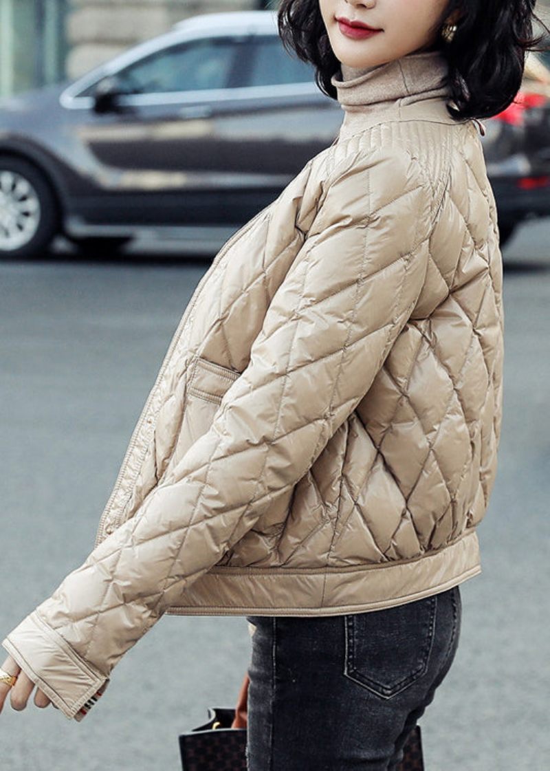 Elegante Khaki V-halslommer Duck Down Puffers Jakker Vinter - Dame dunjakker