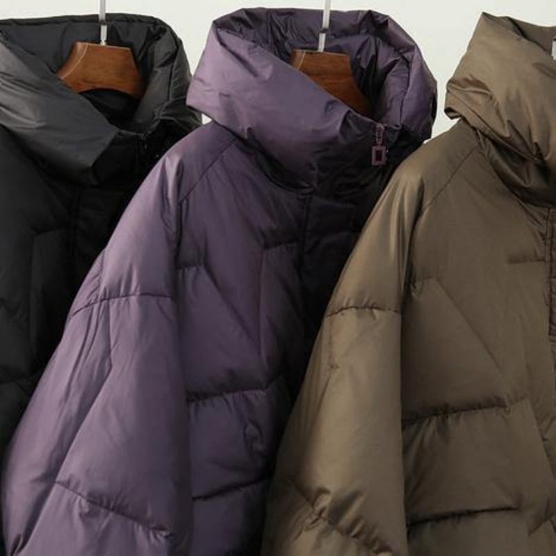 Elegante Oversize Snejakker Vinter Outwear Chokolade Stativ Krave Lynlås Ned Frakke - Lilla