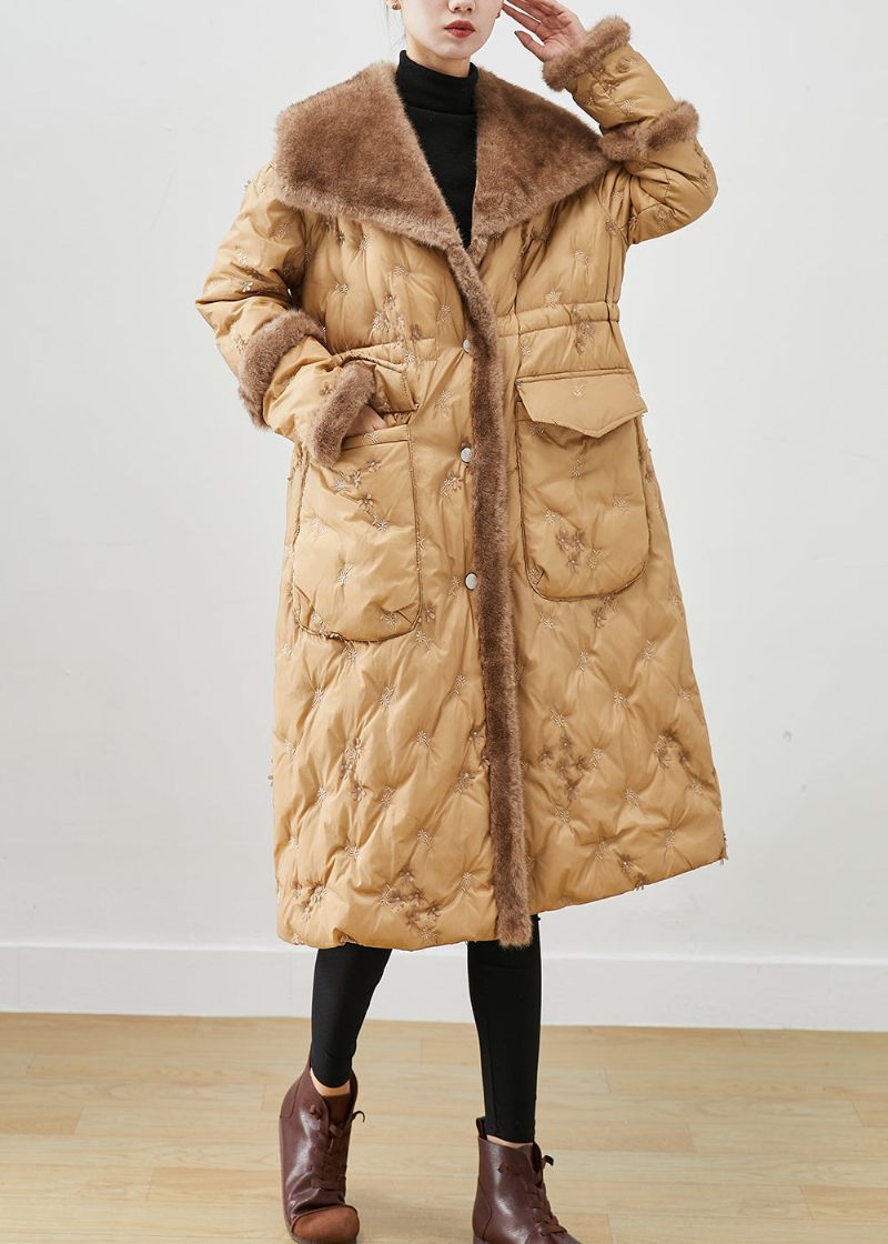 Fashion Khaki Broderet Patchwork Mink Hår Andedun Canada Goose Jacket Vinter