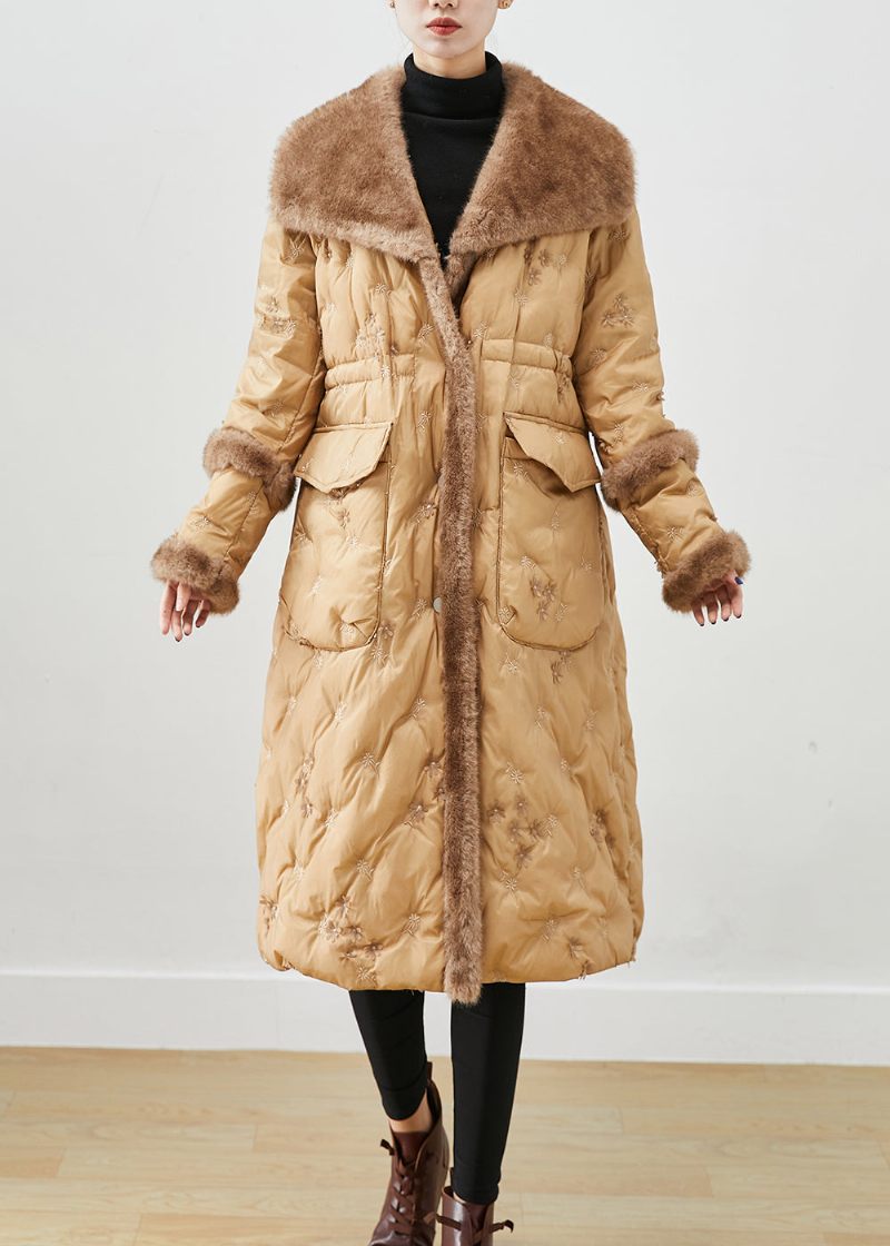 Fashion Khaki Broderet Patchwork Mink Hår Andedun Canada Goose Jacket Vinter - Dame dunjakker