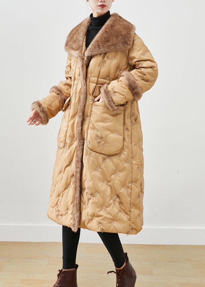 Fashion Khaki Broderet Patchwork Mink Hår Andedun Canada Goose Jacket Vinter - Dame dunjakker