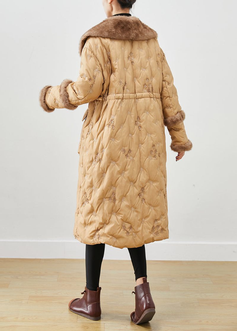 Fashion Khaki Broderet Patchwork Mink Hår Andedun Canada Goose Jacket Vinter - Dame dunjakker