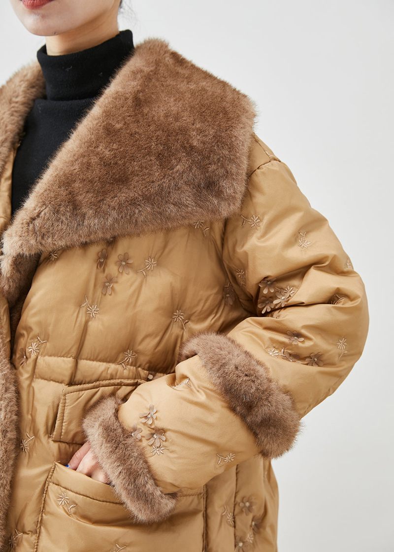 Fashion Khaki Broderet Patchwork Mink Hår Andedun Canada Goose Jacket Vinter - Dame dunjakker