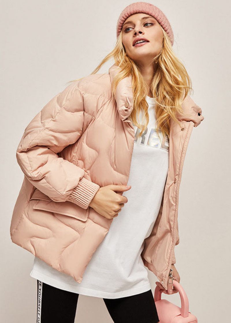 Fashion Pink Stand Krave Lynlås Lazy Duck Down Frakker Vinter - Pink