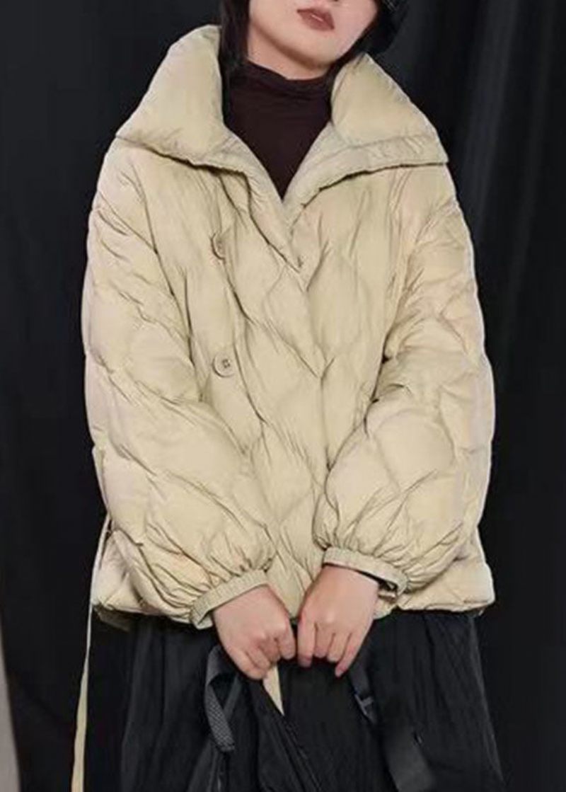 Fin Khaki Løs Stand Krave Lommer Vinter Duck Down Puffer Coat