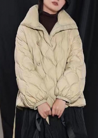 Fin Khaki Løs Stand Krave Lommer Vinter Duck Down Puffer Coat