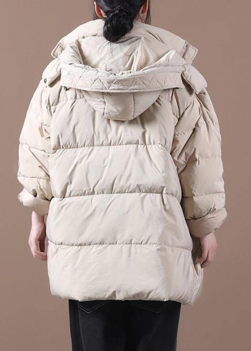 Fin Khaki Plus Size Tøj Parka Hætte Med Lynlås Elegant Vinter Outwear - Sort