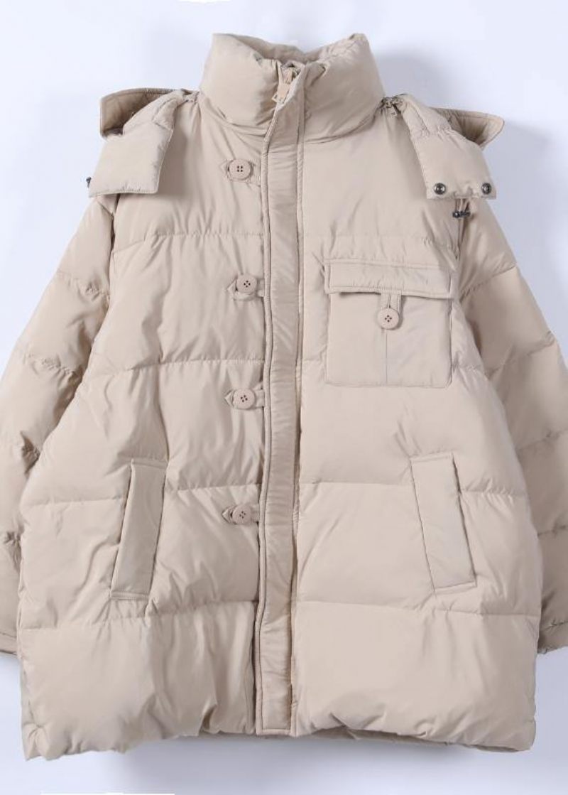 Fin Khaki Plus Size Tøj Parka Hætte Med Lynlås Elegant Vinter Outwear - Sort