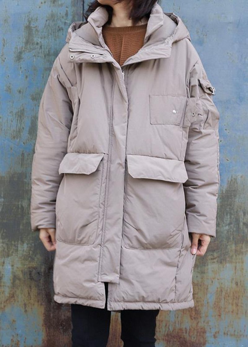 Fine Trendy Plus Size Jakker Frakker Vinter Outwear Khaki Hætte