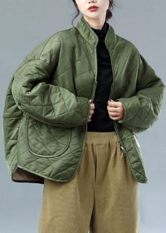 Fransk Army Green Zip Up Bær På Begge Sider Fleece Uld Foret Jakker Vinter