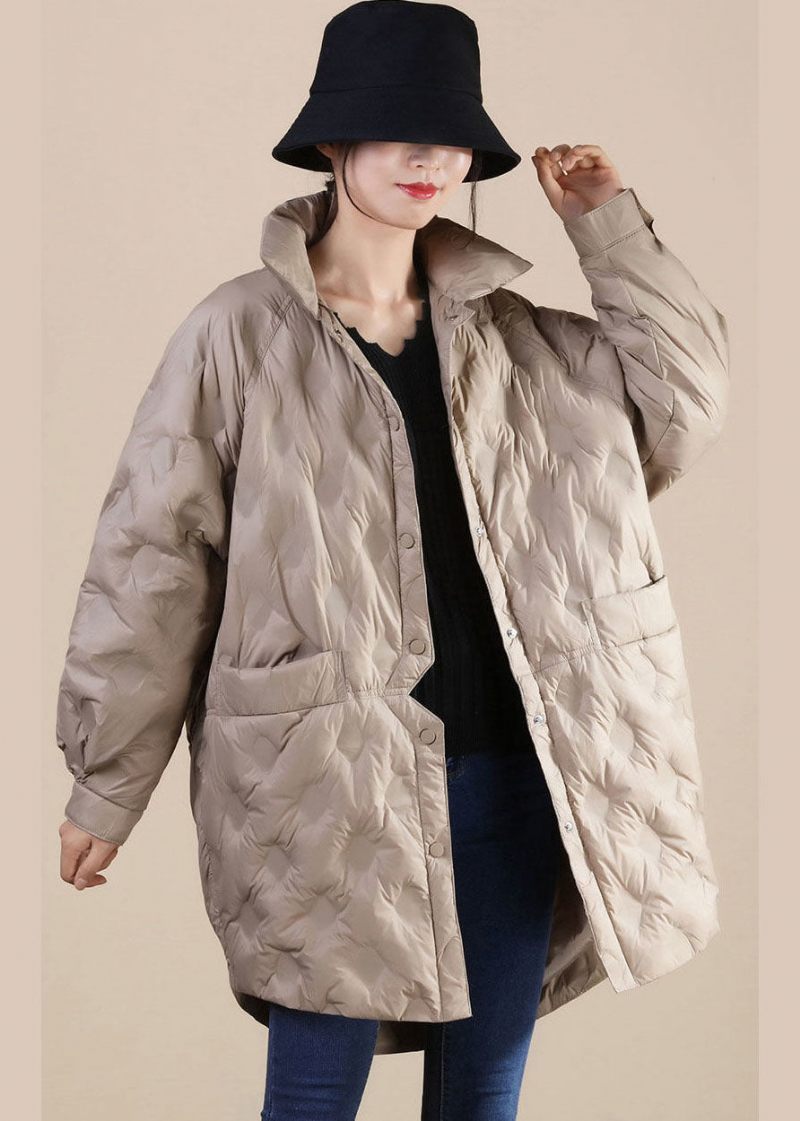 Fransk Khaki Stand Krave Oversized Duck Down Coat Vinter