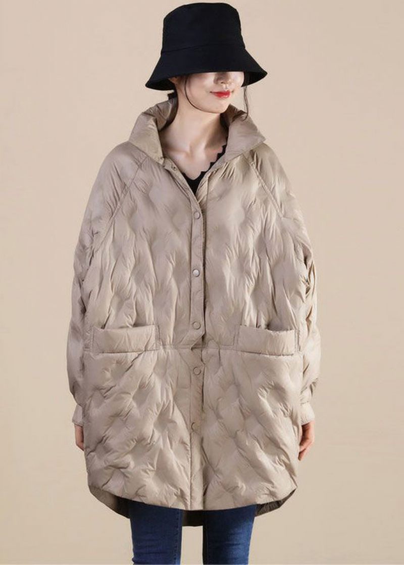 Fransk Khaki Stand Krave Oversized Duck Down Coat Vinter - Kaki