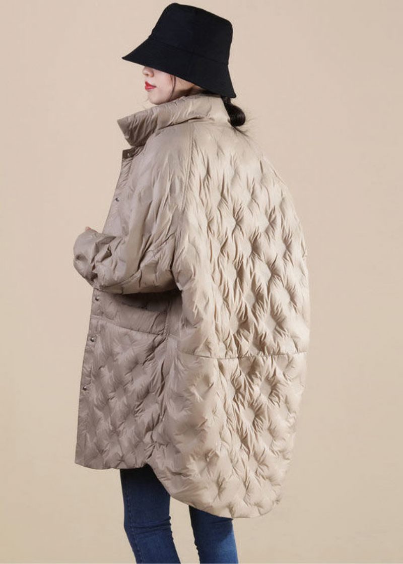 Fransk Khaki Stand Krave Oversized Duck Down Coat Vinter - Kaki