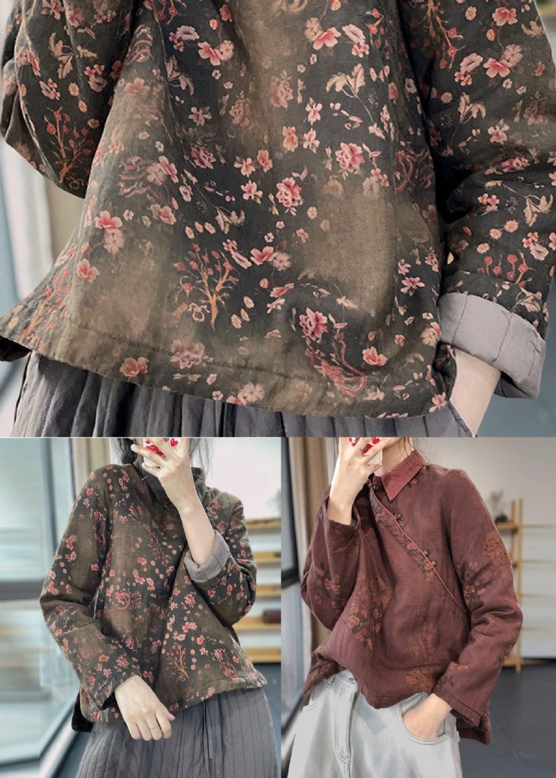 Grøn Patchwork Linned Bluse Top Bomuld Side Åben Fyldt Vinter - Grøn