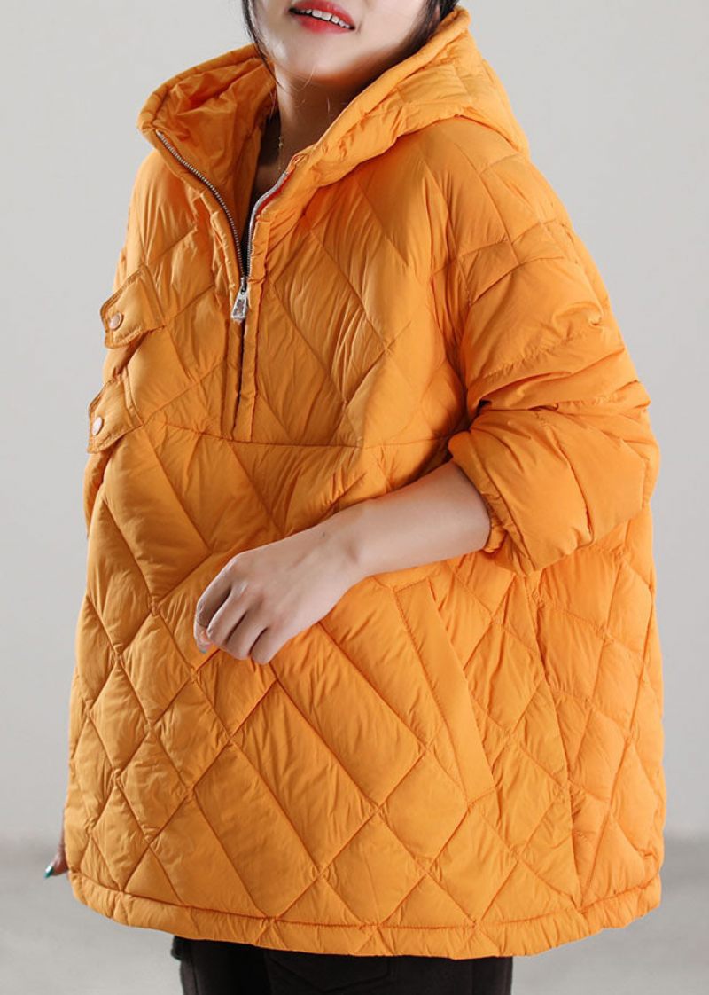 Gule Lommer Duck Down Puffers Jakker Zip Up Winter - Sort