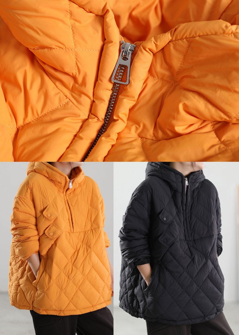 Gule Lommer Duck Down Puffers Jakker Zip Up Winter - Sort