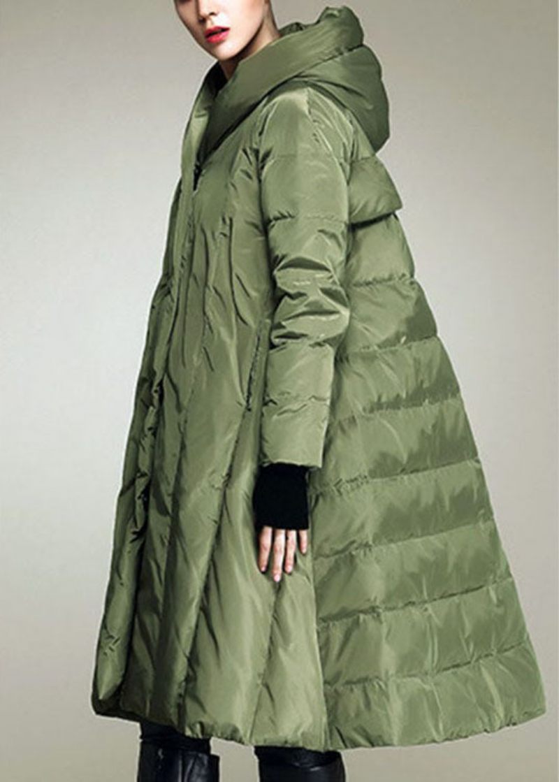 Håndlavet Army Green Casual Winter Duck Down Frakke Med Hætte - Army Green