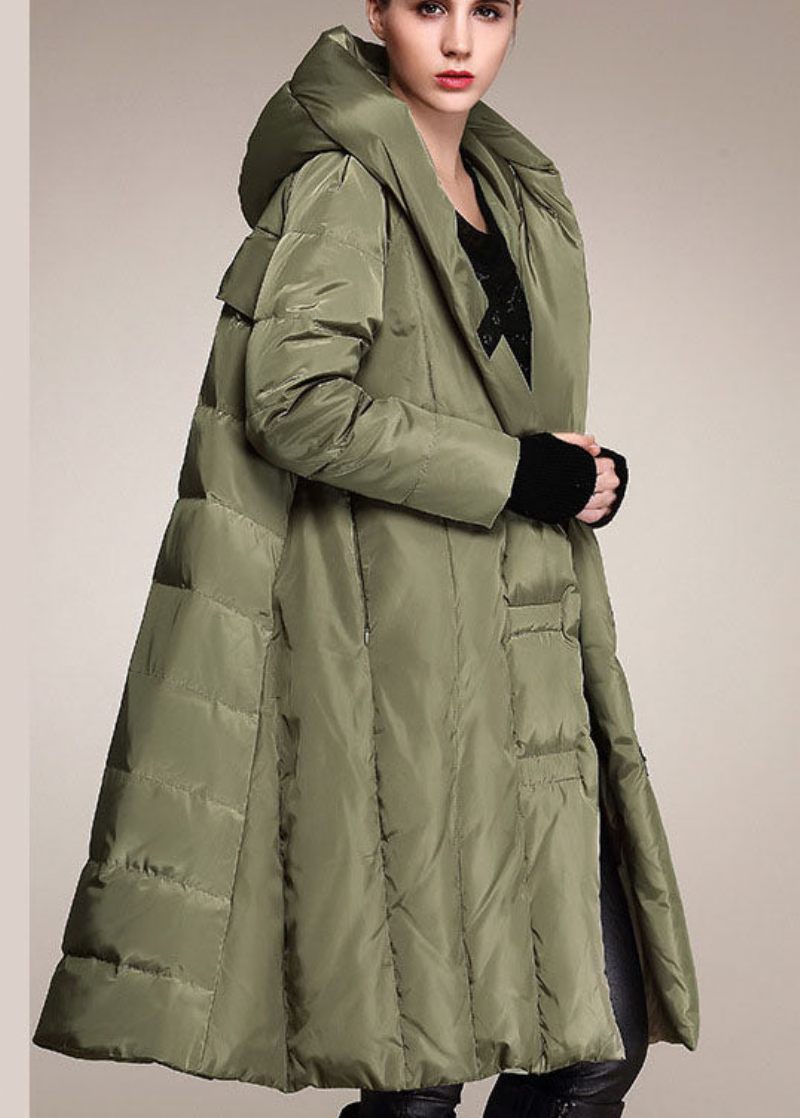 Håndlavet Army Green Casual Winter Duck Down Frakke Med Hætte - Army Green