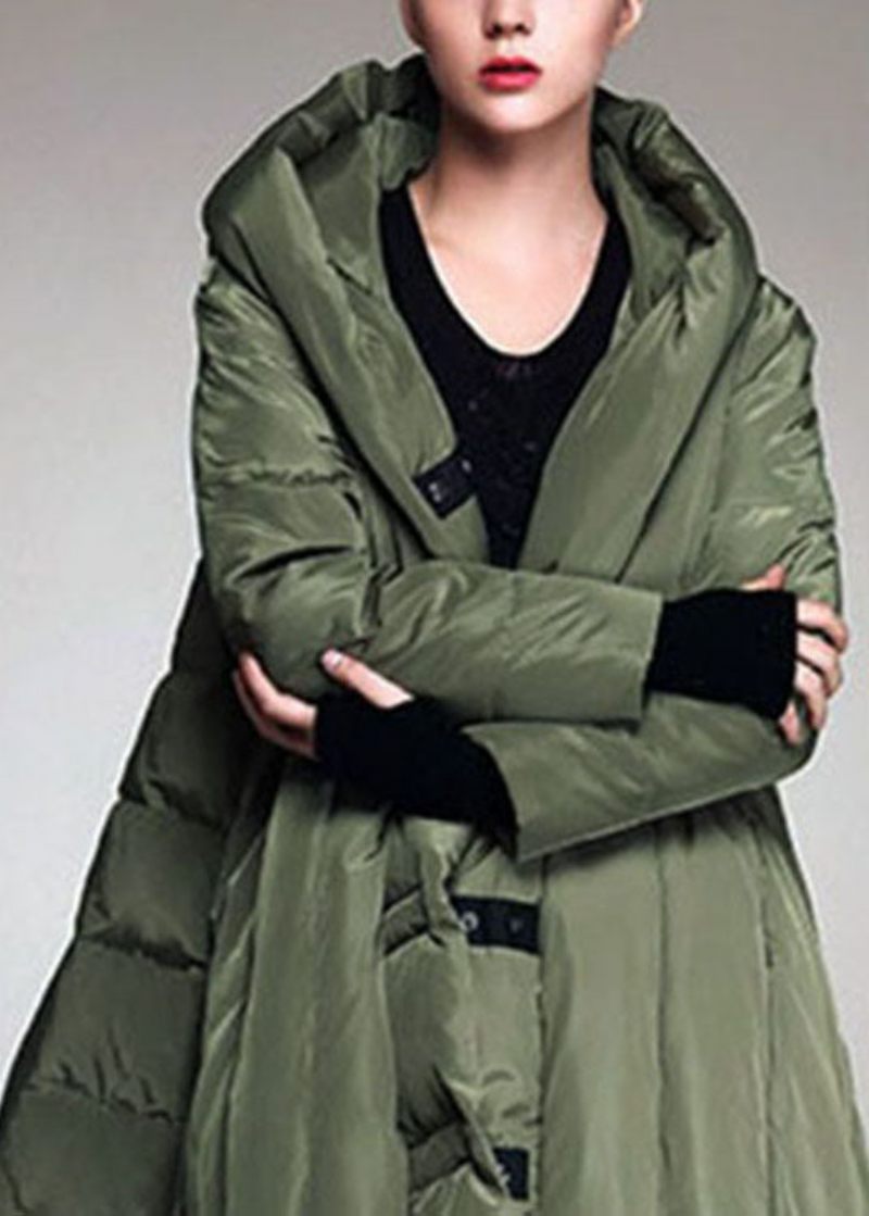 Håndlavet Army Green Casual Winter Duck Down Frakke Med Hætte - Army Green