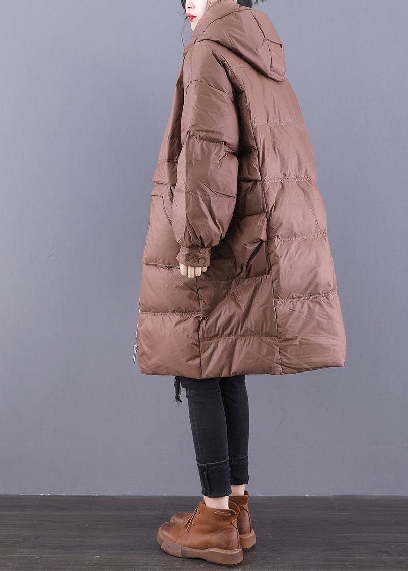 Italiensk Chokolade Original Design Hætte Oversized Duck Down Puffers Jakker Vinter - Dame dunjakker