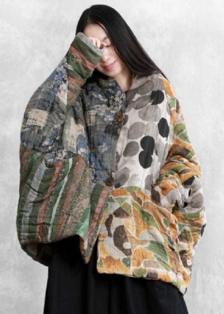 Italiensk Colorblock Oversized Patchwork Print Fine Bomuldsfyldte Parkaer Vinter