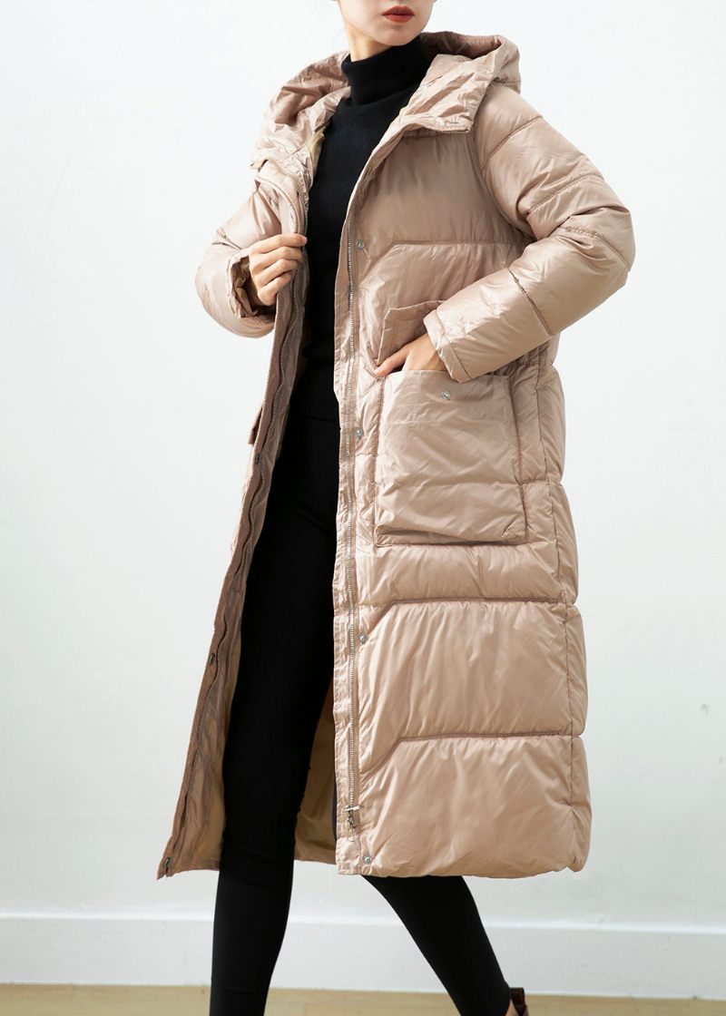 Khaki Duck Down Puffer Jakke Oversized Hætte Vinter