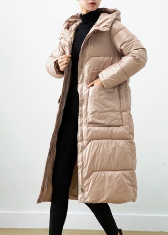 Khaki Duck Down Puffer Jakke Oversized Hætte Vinter