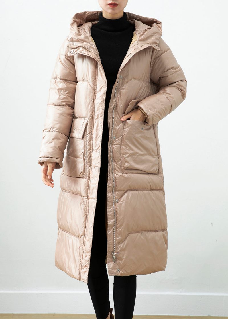 Khaki Duck Down Puffer Jakke Oversized Hætte Vinter - Dame dunjakker