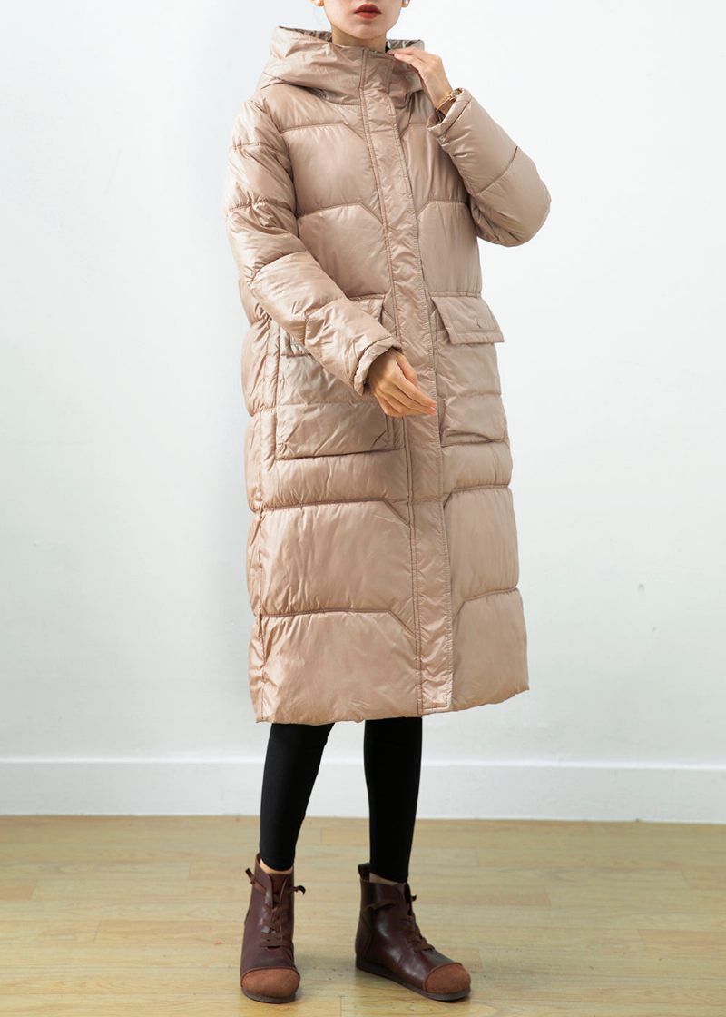 Khaki Duck Down Puffer Jakke Oversized Hætte Vinter - Dame dunjakker