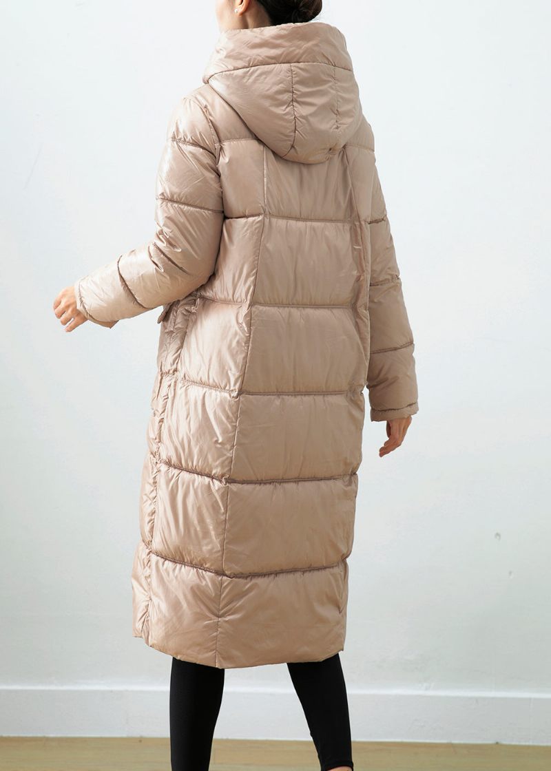 Khaki Duck Down Puffer Jakke Oversized Hætte Vinter - Dame dunjakker