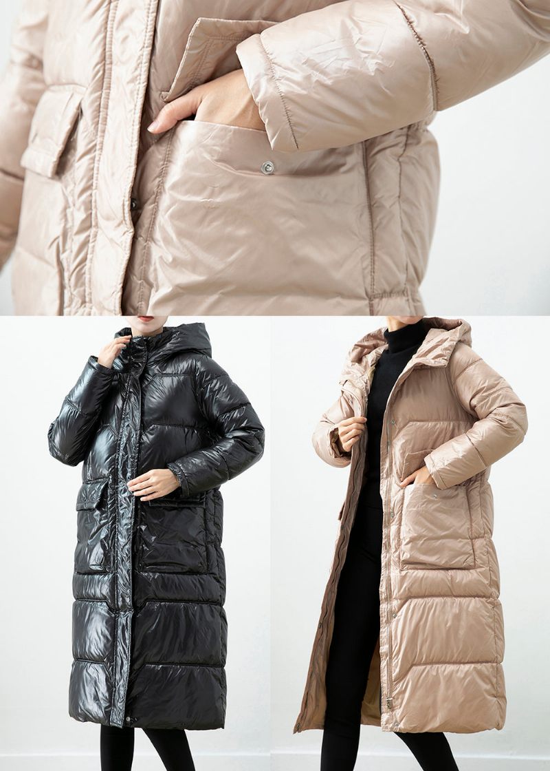 Khaki Duck Down Puffer Jakke Oversized Hætte Vinter - Dame dunjakker