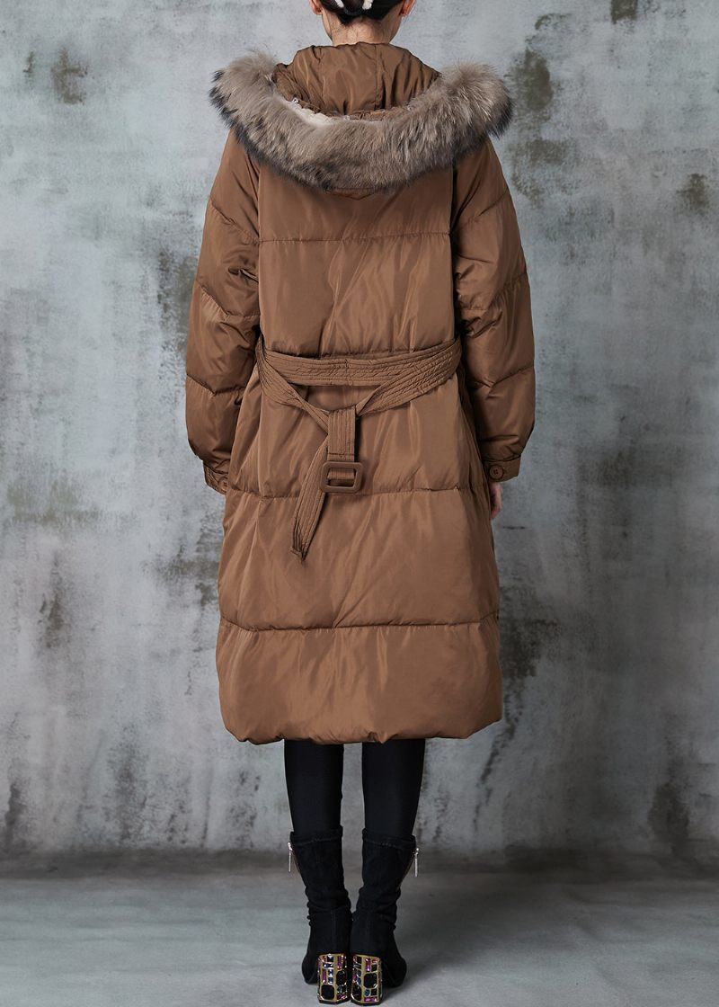 Khaki Loose Duck Down Puffer Jakke Hætte Vinter - Dame dunjakker