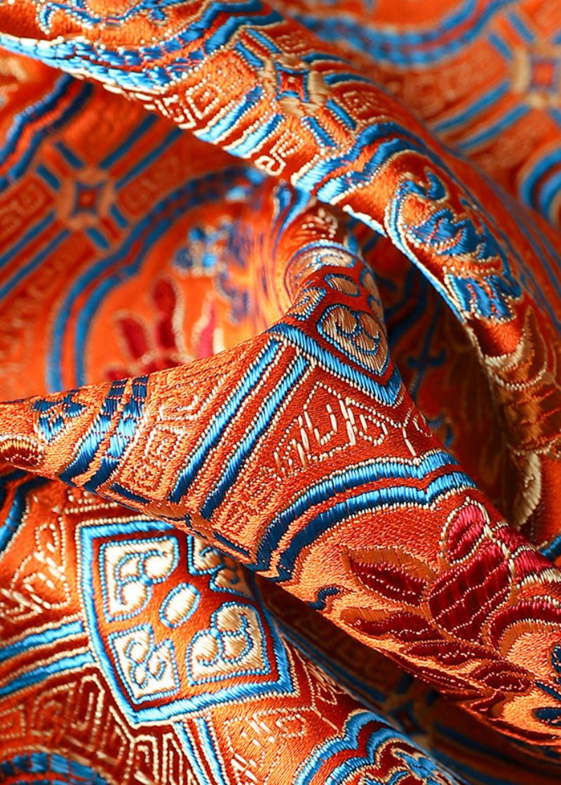 Kinesisk Stil Orange Broderet Knap Patchwork Silke Vest Efterår - Dame dunjakker