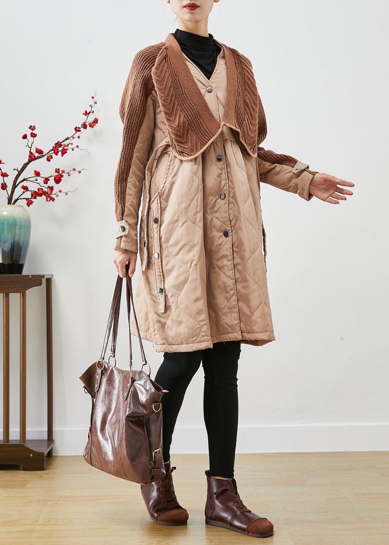 Klassisk Khaki Oversized Patchwork Fin Bomuldsfyldt Pufferjakke Vinter