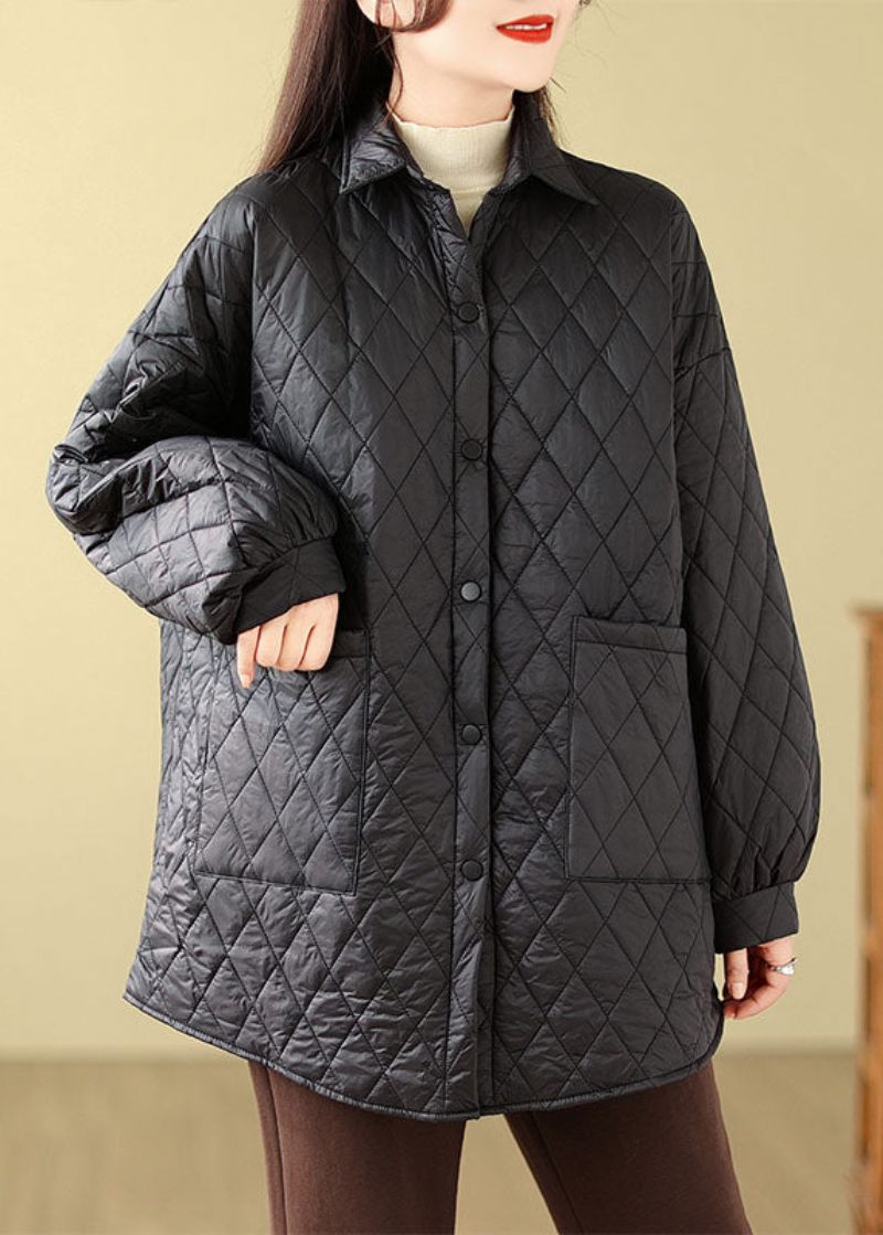 Kvinder Kaffe Peter Pan Kravelommer Plaid Patchwork Parka Langærmet - Kaffe