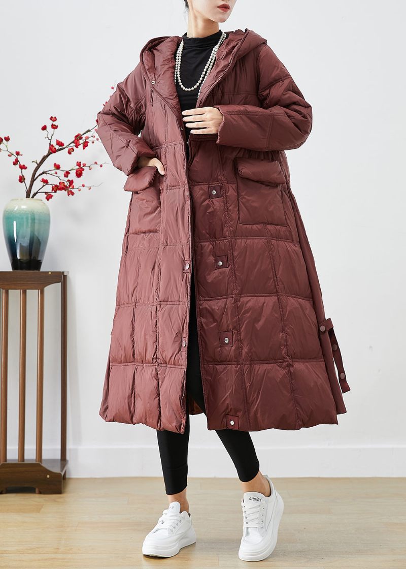 Kvinder Kedelig Rød Oversized Plaid Duck Down Canada Goose Jacket Vinter