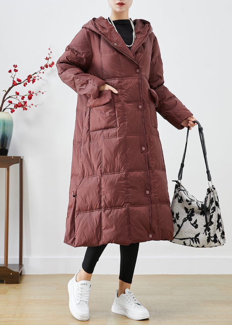 Kvinder Kedelig Rød Oversized Plaid Duck Down Canada Goose Jacket Vinter - Dame dunjakker