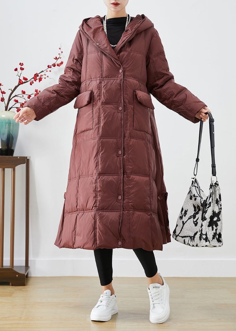 Kvinder Kedelig Rød Oversized Plaid Duck Down Canada Goose Jacket Vinter - Dame dunjakker