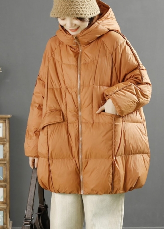 Kvinder Orange Hætte Oversized Duck Down Jacket Vinter