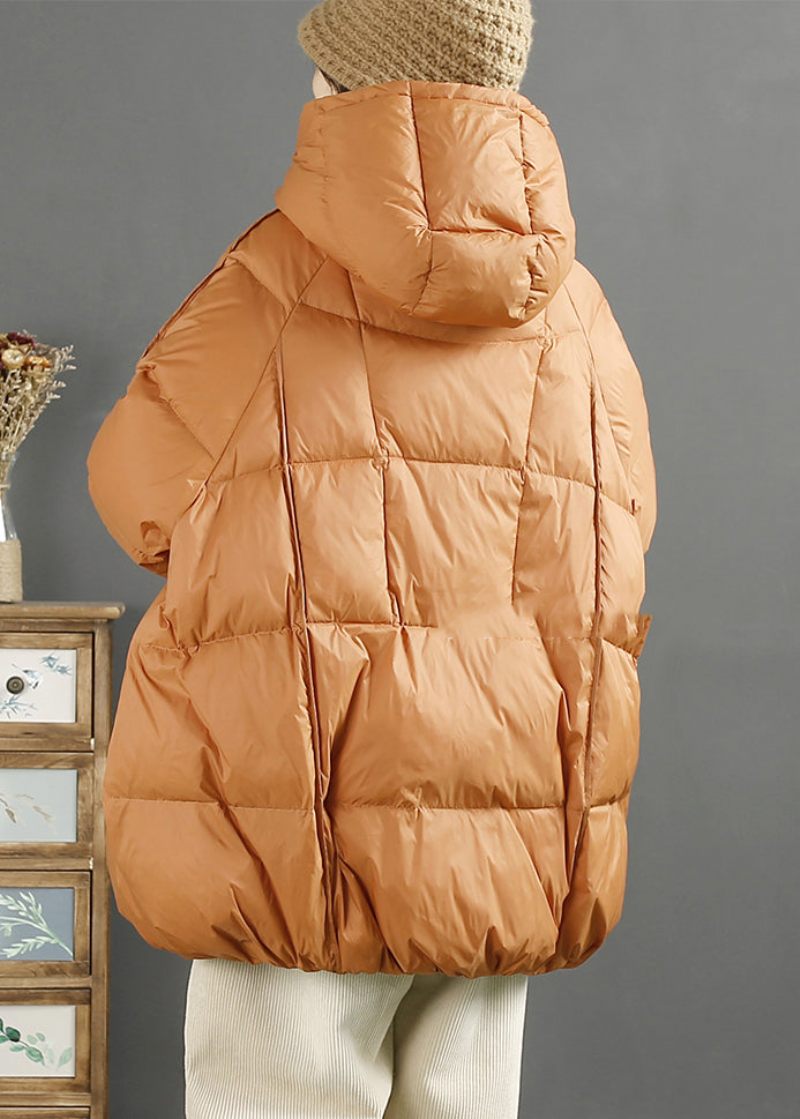 Kvinder Orange Hætte Oversized Duck Down Jacket Vinter - Dame dunjakker