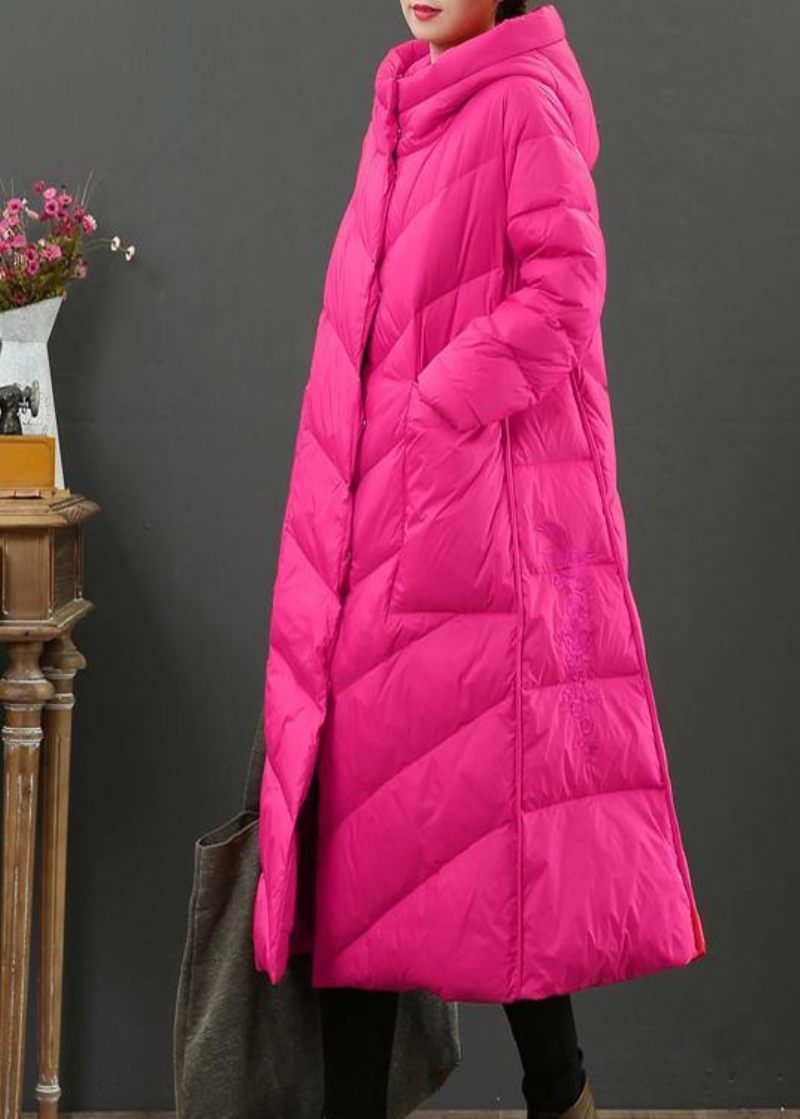 Kvinder Oversize Trenchcoat Vinterfrakke Rose Hætte Lommer Woolen Coat - Rose