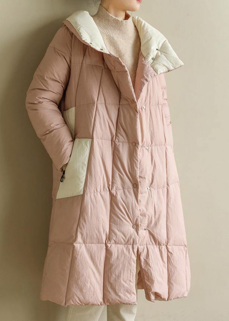 Kvinder Pink Varm Vinterfrakke Plus Size Tøj Patchwork Dame Parka Stativ Krave Fine Frakker